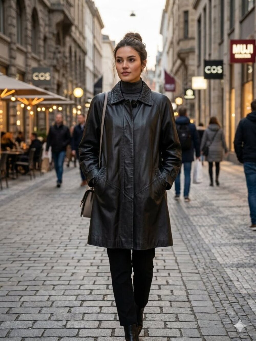 Preston & York Women Size Large Black Genuine Leather Pockets Lined Coat Jacket
